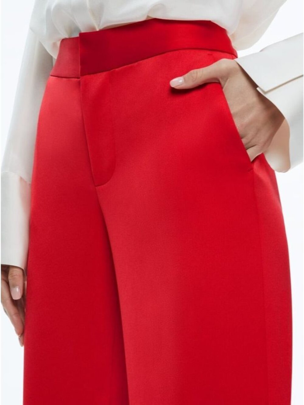 Alice + Olivia Calvin Bright Ruby High Waist Wide Leg Pants 8 - Picture 4 of 16